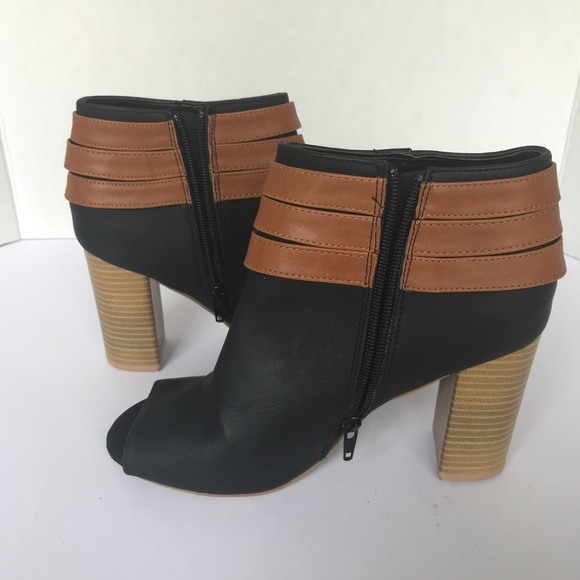 Qupid open toe heeled booties black tan 8 - Picture 6 of 8